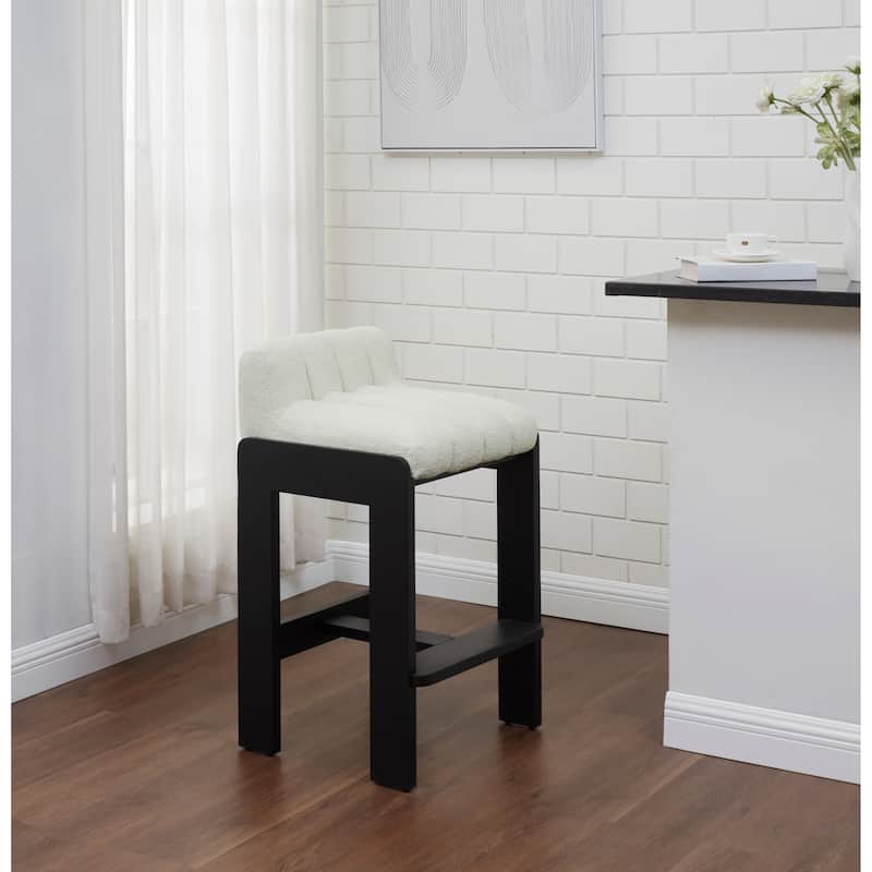 SAFAVIEH Couture Delphini Boucle 30-inch Barstool - 20"W x 21"D x 35"H - Ivory/Black