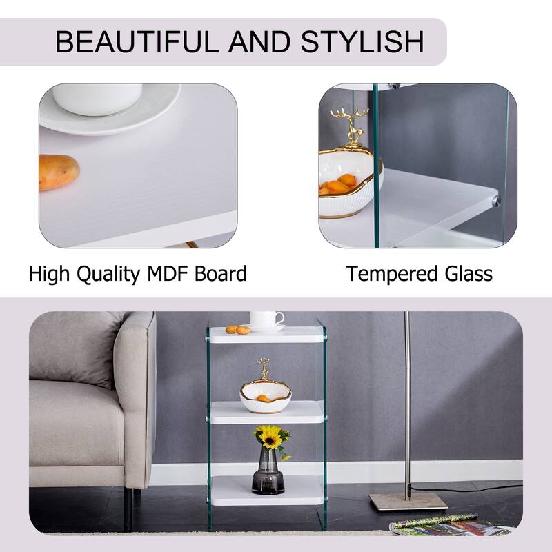 Three Levels Of Bedside Tables, Board Surface Is MDF, And Both Sides Are Tempered Glass, With Storage Function