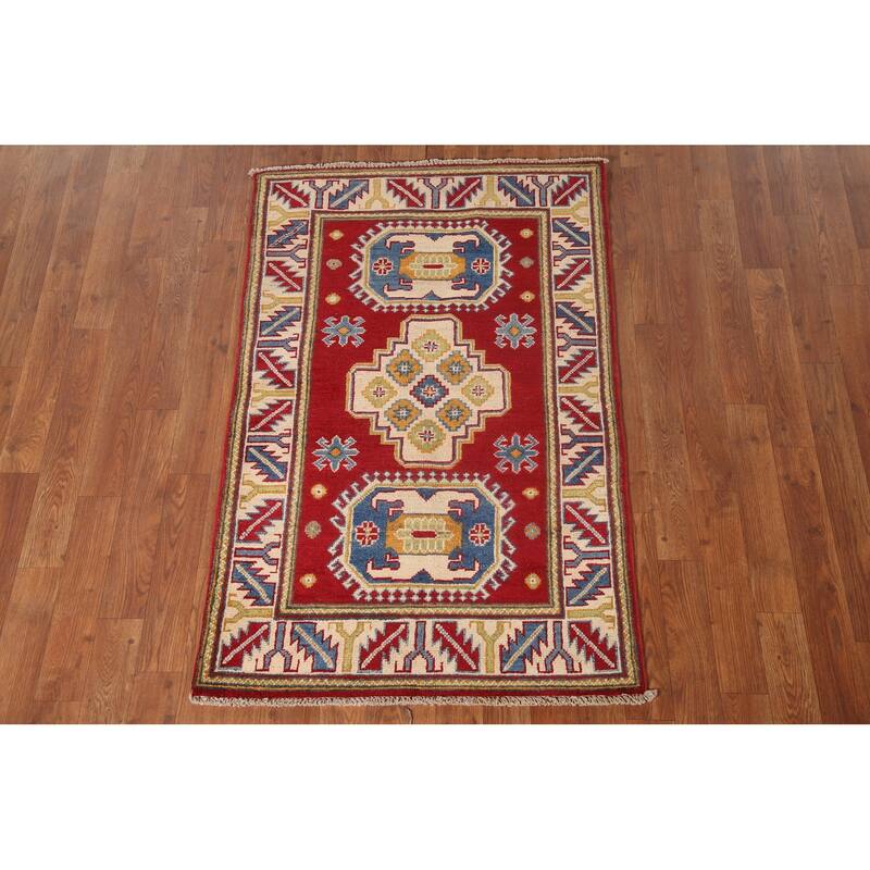 Red Kazak Accent Rug Handmade Wool Carpet - 2'9" x 4'2"