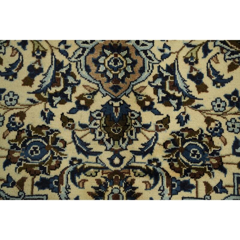 Hand Knotted Oriental 100% Wool Carpet Traditional Floral Beige & Ivories Kashan Area Rug - 9' 3'' X 6' 2''