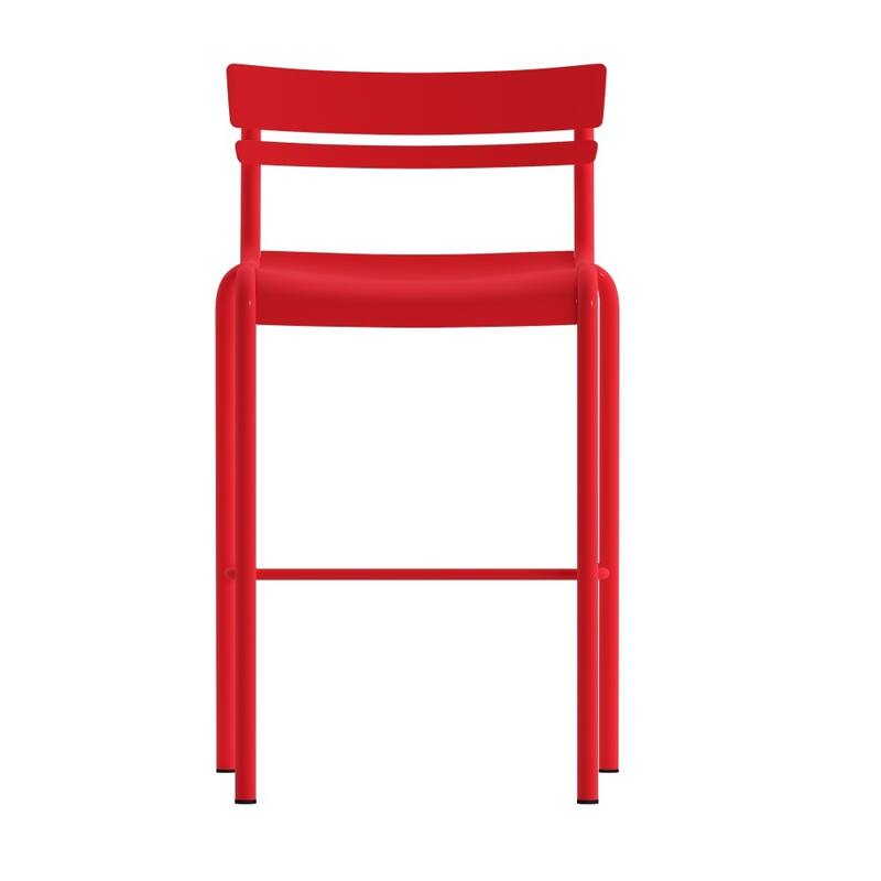 2PK Modern Commercial Grade 2 Slat Indoor/Outdoor Steel Bar Stool