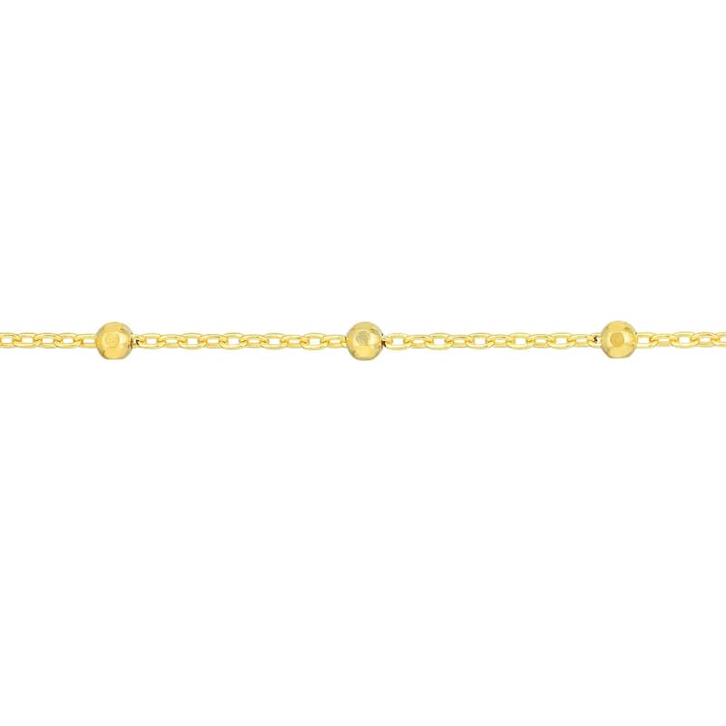 Curata 14k Yellow Gold 10" 1.7mm Faceted Bead Saturn Chain Ankle Bracelet Anklet