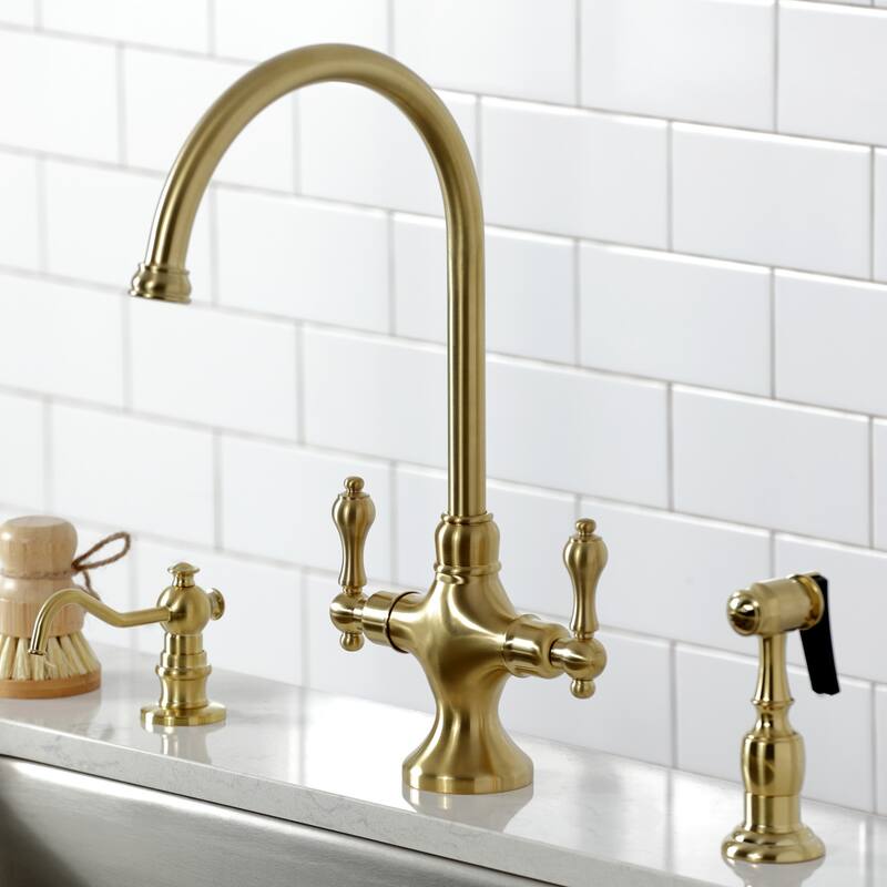 Vintage Two-Handle Kitchen Faucet with Brass Sprayer