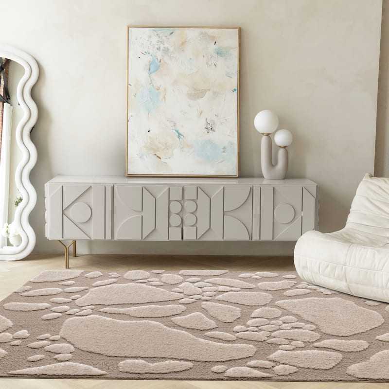 Luxurious Taupe Sand Stepping Stones High-Low Textured Rug