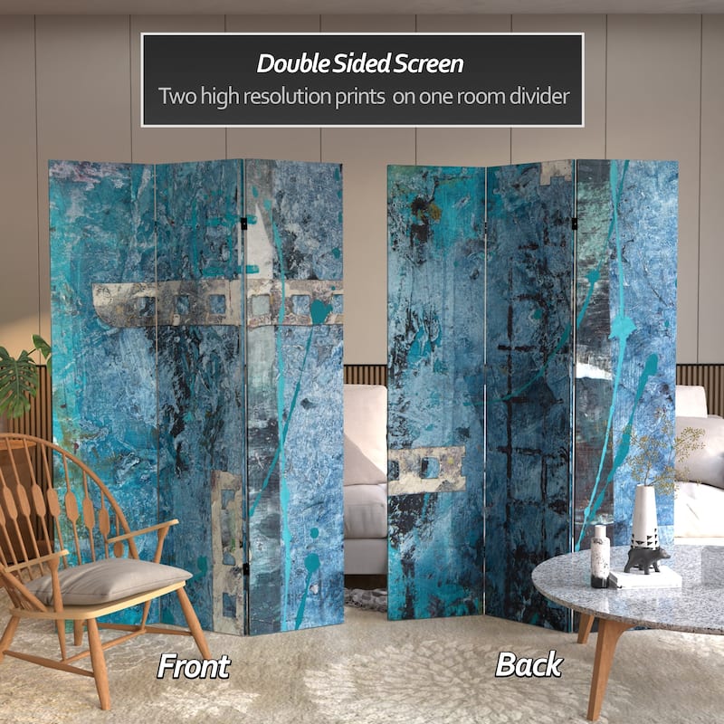 Handmade 6' Double Sided Blue Dream Canvas Room Divider