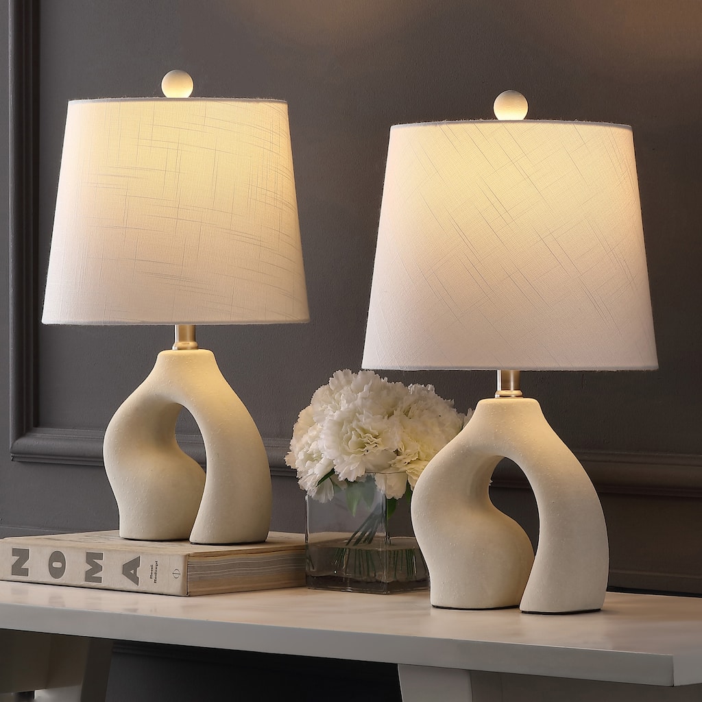 Tula 19" Scandinavian Minimalist Ceramic Arch LED Table Lamp (Set of 2), by JONATHAN Y