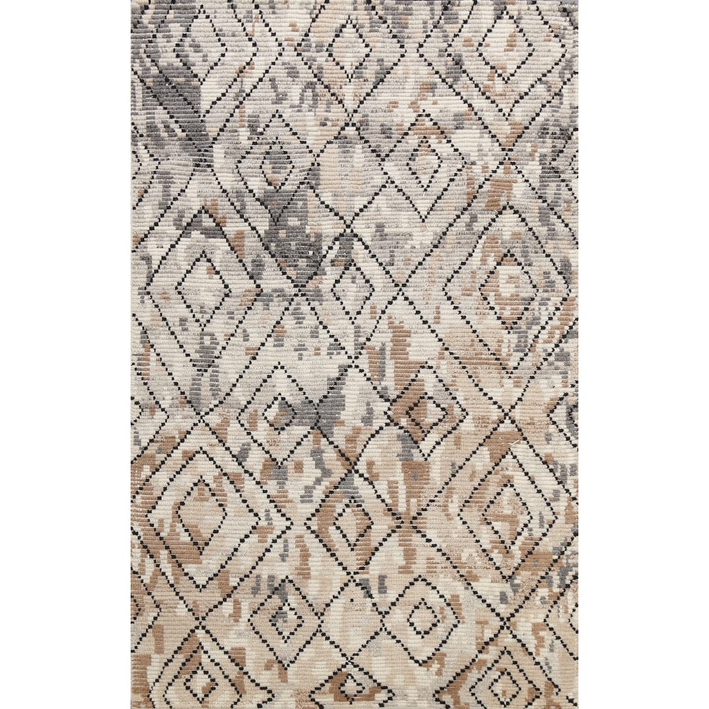 Geometric Moroccan Oriental Wool Area Rug Hand-knotted Modern Carpet - 5'4" x 7'5"