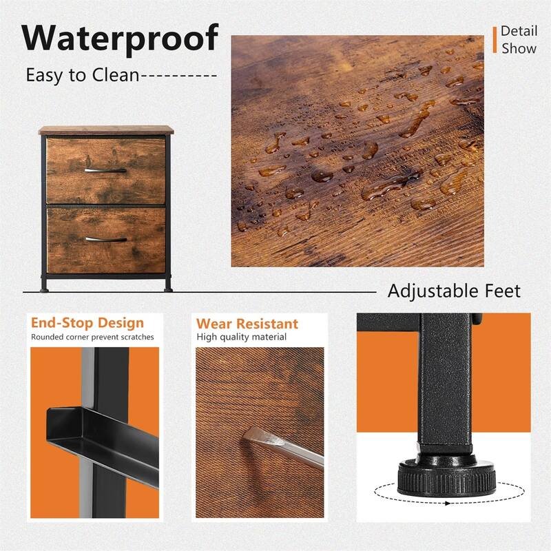 Nightstand Set of 2, Side Table with 2 Fabric Drawers, End Table, Bedside Table , Night Stand for Bedroom