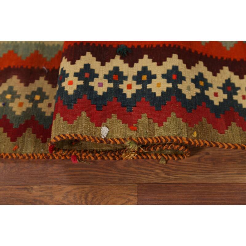 Red Kilim Qashqai Persian Vintage Area Rug Handmade Tribal Wool Carpet - 4'8"x 7'8"