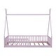 preview thumbnail 6 of 16, Twin Size Wood House Bed with Fence Floor Bed, Pink