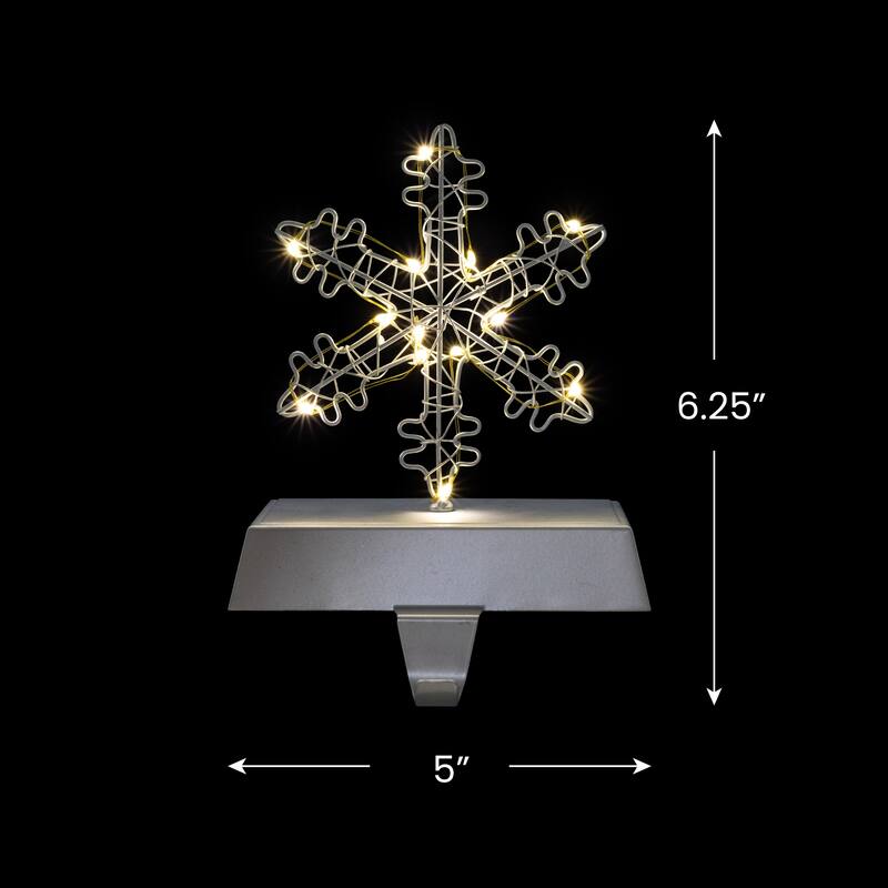 LED Lighted Wire Snowflake Christmas Stocking Holder - 6.25" - Silver
