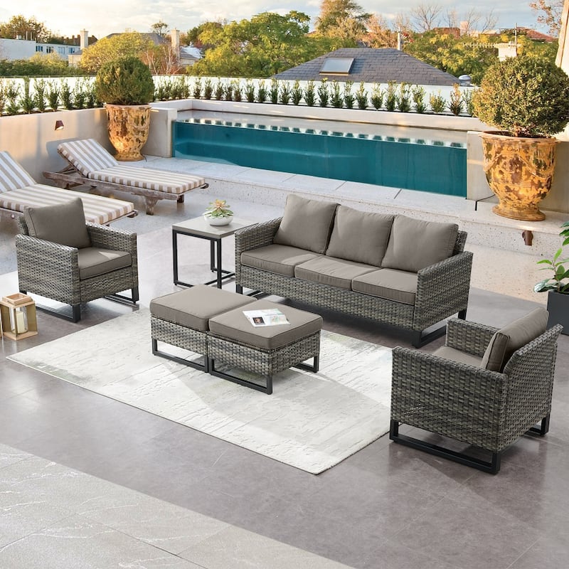 6 Piece 3-Seat Sofa Chair Table Set - Grey - Grey