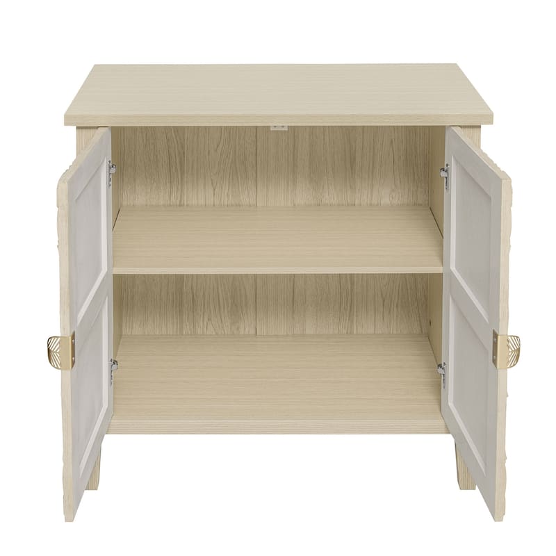 Roomfitters Accent Cabinet, Carved 2 Door Storage Cabinet Buffet Sideboard with Adjustable Shelf, Natural