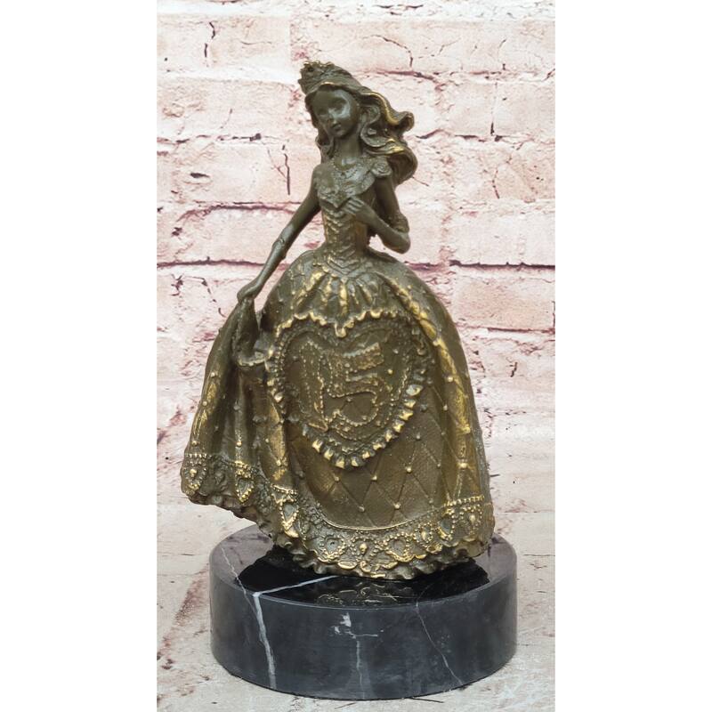 15Th Birthday Bronze Sculpture – Elegant Quinceañera Girl In Dress