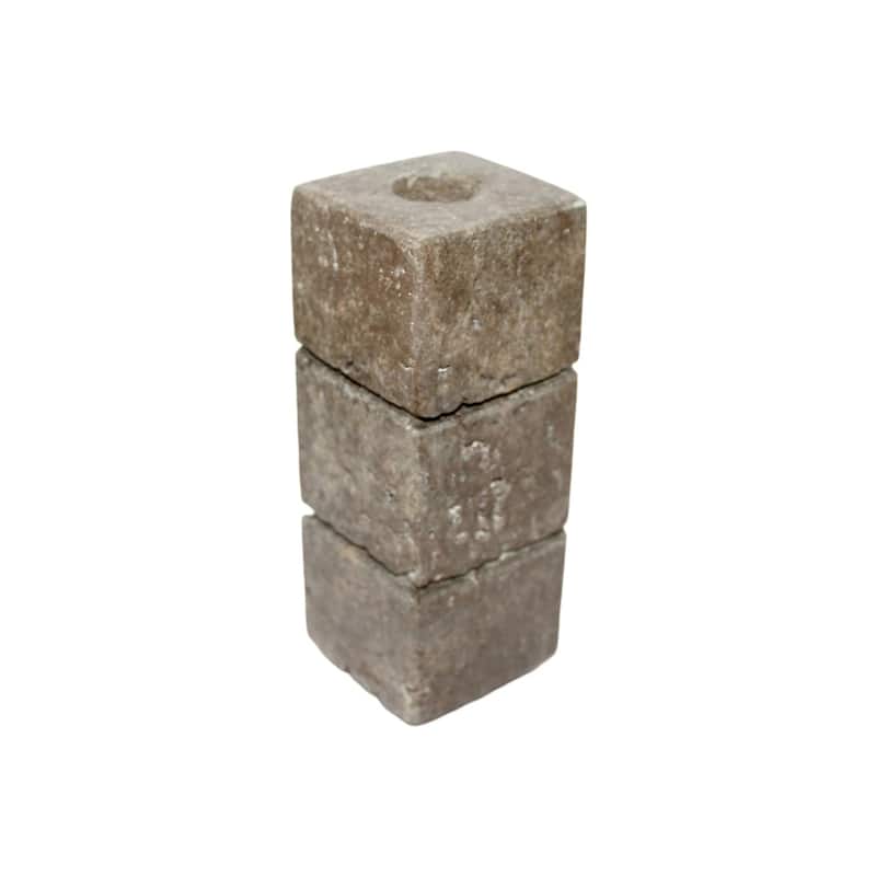 Large Travertine Streaked Candle Holder - 6" - Gray
