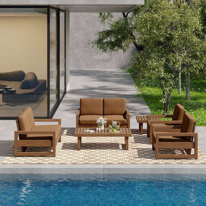 Oversize Teak Wood Loveseat Armchair Outdoor Patio Conversation Set with Cushion