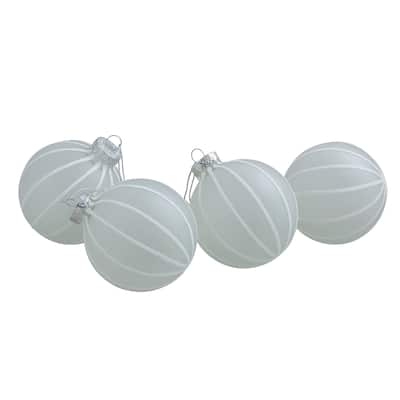 4ct Clear Frosted White Matte Glass Christmas Ball Ornaments 3.5"