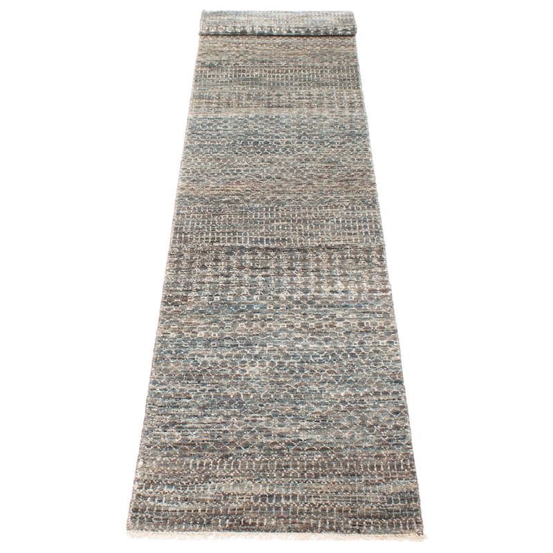 ECARPETGALLERY Hand-knotted Silk Shadow Charcoal Viscose, Wool Rug - 2'9 x 13'0