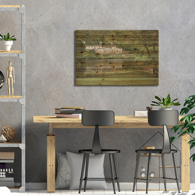 Kylemore Abbey, County Galway, Ireland, Castle, Towers Landscape, Scenic, Boat Print On Wood by Patrick J. Wall - Multi-Color