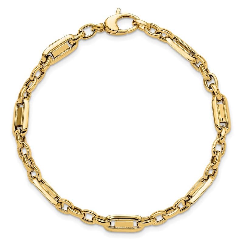 Curata 14k Yellow Gold Hollow Polished Fancy Link Bracelet 7.5 Inch