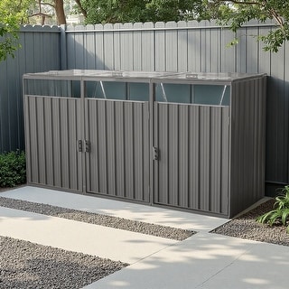 Outdoor Metal Garbage Bin Shed with Lockable Door for Garden, Yard