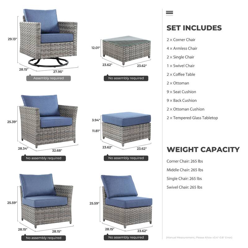 HOOOWOOO 13-piece Outdoor Wicker Patio Furniture Sectional Set with Swivel Chair