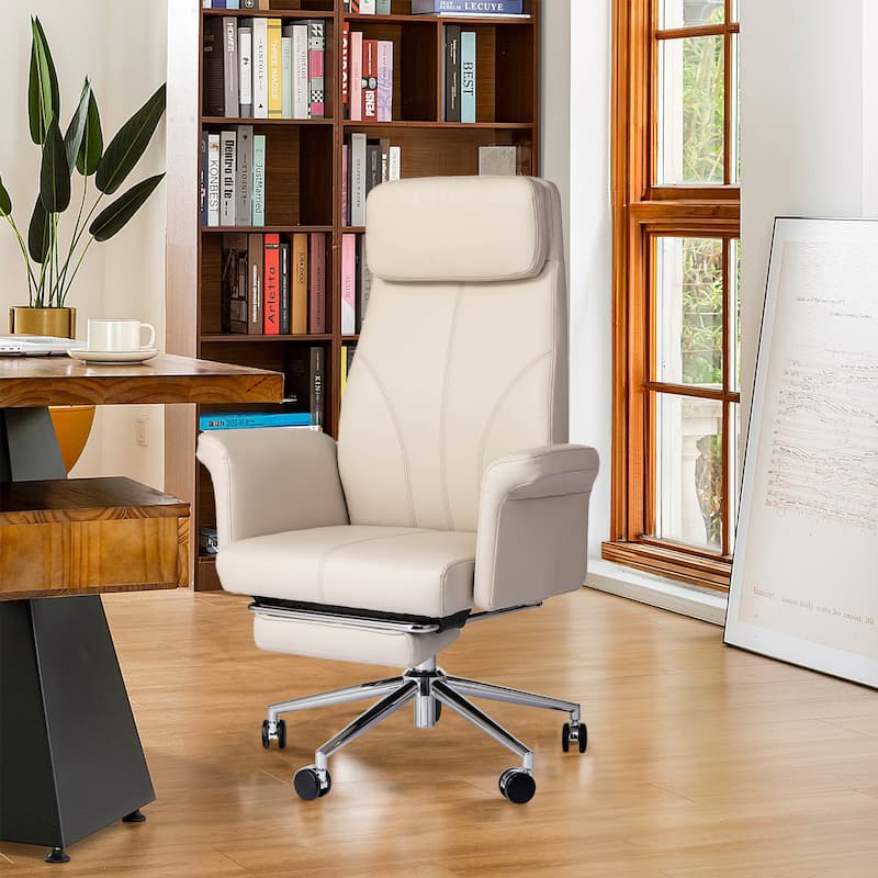 Glitzhome 49"H Modern Adjustable Swivel High Back Ergonomic Office Chair with Armrest and Extendable Footrest