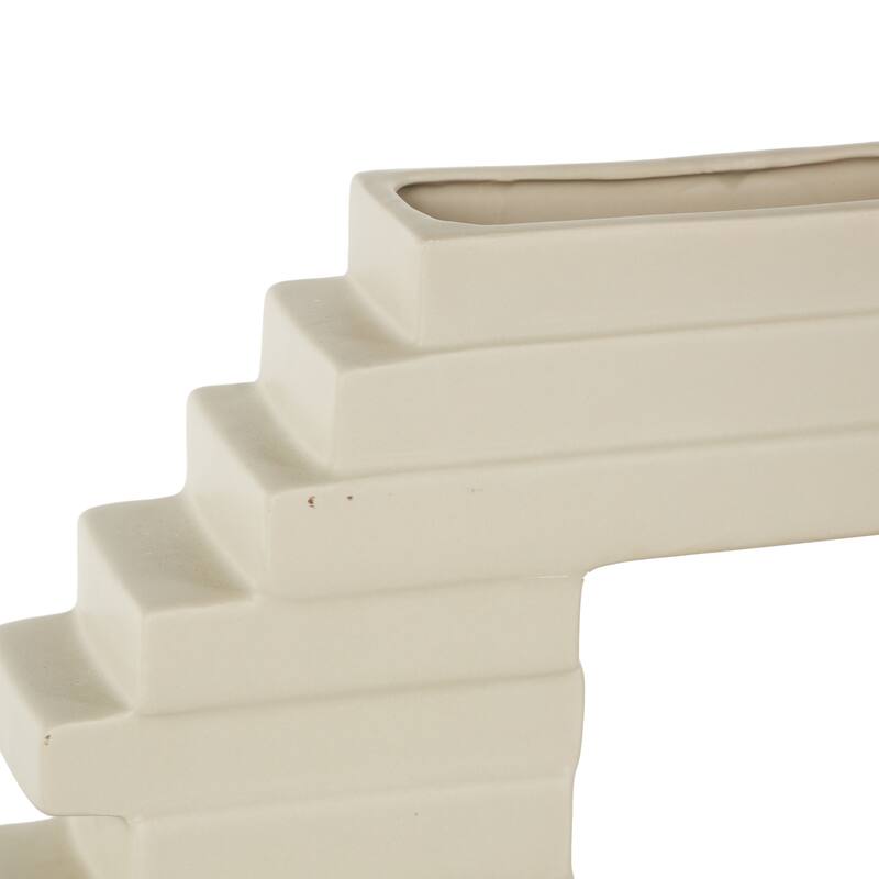 Cream Ceramic Abstract Decorative Vase with Rectangular Center Cutout