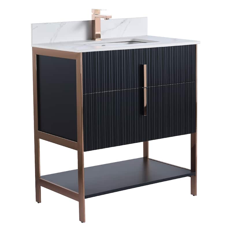 Fine Fixtures Serenity Modern Bathroom Vanity with White Carrara Stone Top