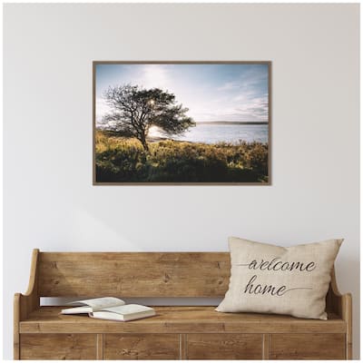 Kate and Laurel Sylvie Coastal Serene Sunset Tree Landscape Framed Canvas by Patricia Hasz of Patricia Rae Photography
