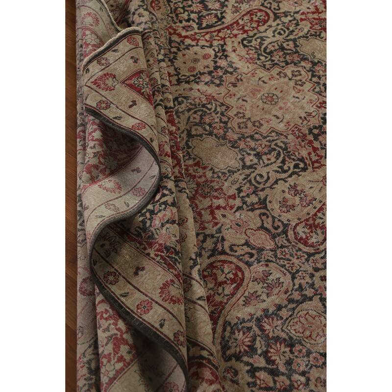Hand Knotted Oriental 100% Wool Carpet Traditional All-Over Black Kerman Area Rug - 13' 0'' X 9' 8''