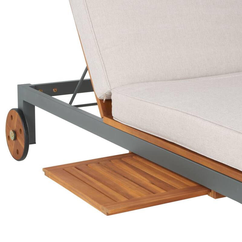 SAFAVIEH Outdoor Francka Adjustable Double Lounge Chair with Side Table - 83 In. W x 52 In. D x 15.8 In H - 83Wx52Dx16H