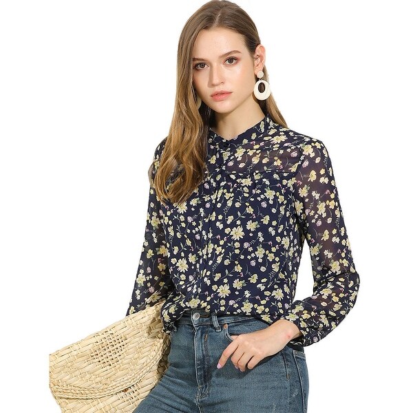 Shop Women's Button Down Shirt Long Sleeve Floral Chiffon ...