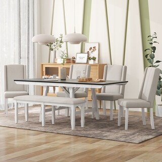 6-Piece Extendable Dining Table Set With 4 Upholstered Chairs,1 Bench ...