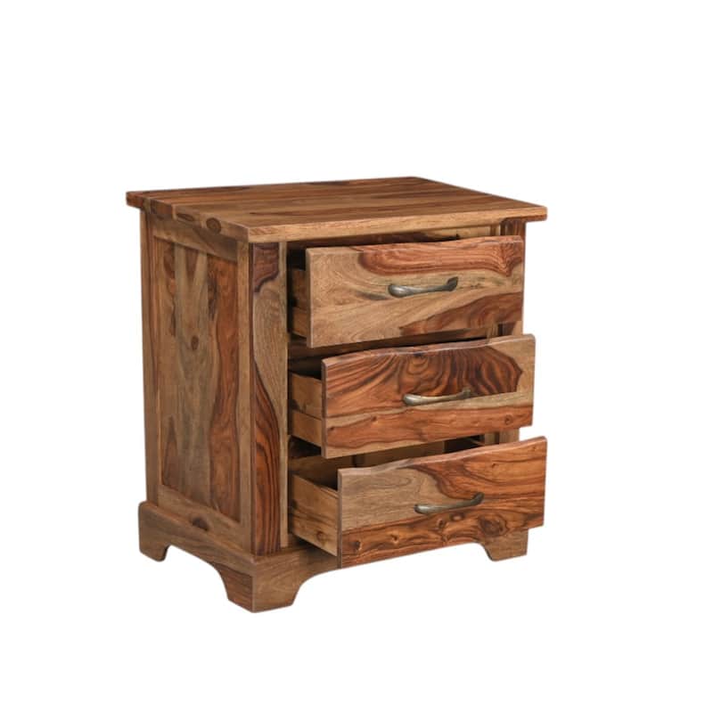 HomeRoots 27" Brown Solid Wood Live Edge Three Drawer Nightstand