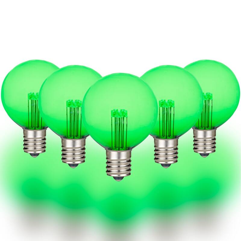 25 Pack LED G50 Outdoor Patio Globe Replacement Bulbs, Warm White, E17/C9 Base - Small - Green