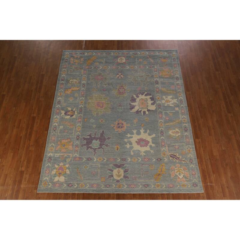 Hand Knotted Oriental 100% Wool Carpet Transitional All-Over Navy Blue & Blues Oushak Area Rug - 9' 11'' X 8' 2''