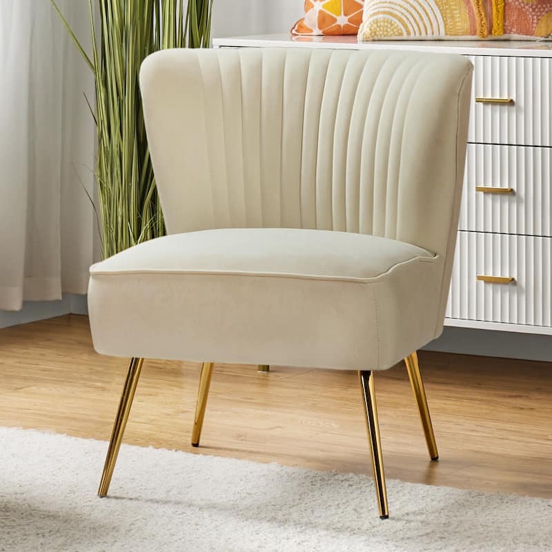 Monica 22''W Upholstered Modern Tufted Accent Side Chair with Gold Legs by HULALA HOME - Tan