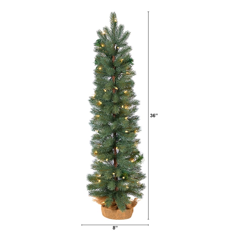 3ft. Green Pine Artificial Christmas Tree with 50 Warm White Lights in Burlap Base - Petite Rustic Holiday X-Mas Accent