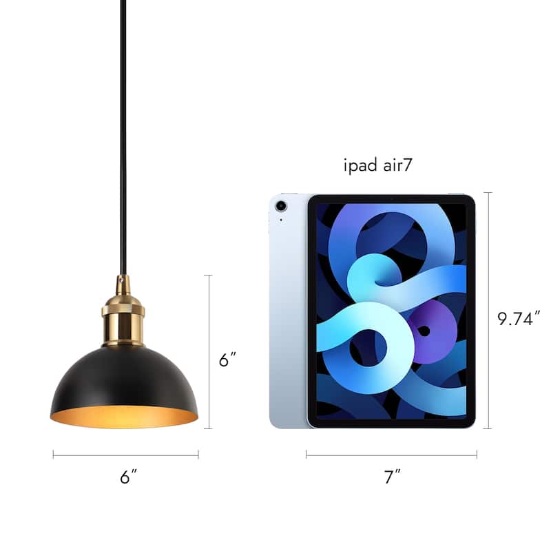 Modern Industrial 1-Light (6 Inch) Dome Black Gold Metal Pendant Light for Kitchen Island - 6" D x 6'' H