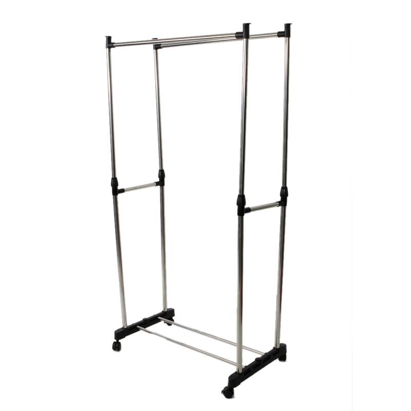 32'' Vertically & Horizontally-stretching Stand Clothes Rack(Single/Double-bar)