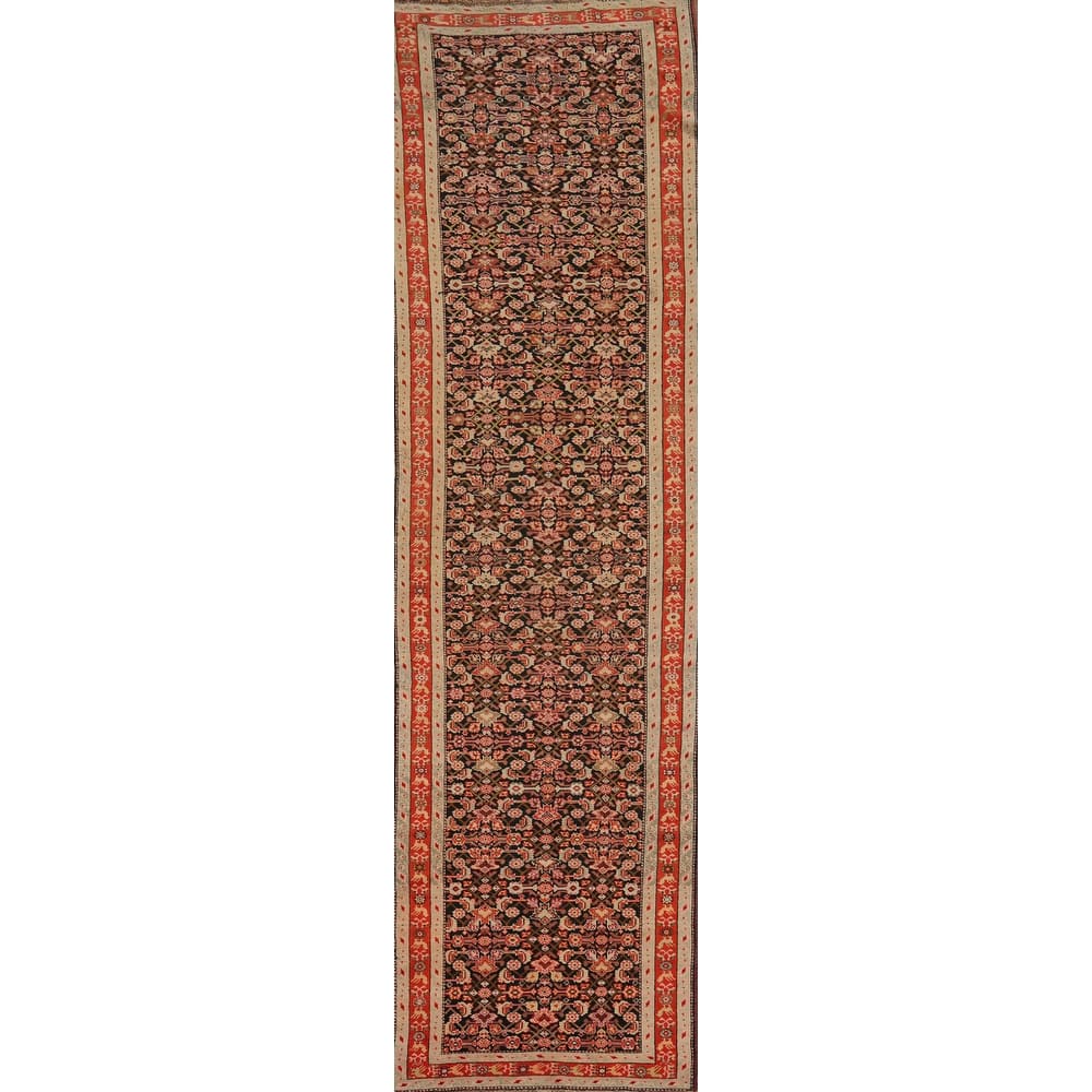 Hand Knotted Oriental 100% Wool Carpet Traditional Geometric Black Karabagh Runner Rug - 15' 11'' X 3' 6''