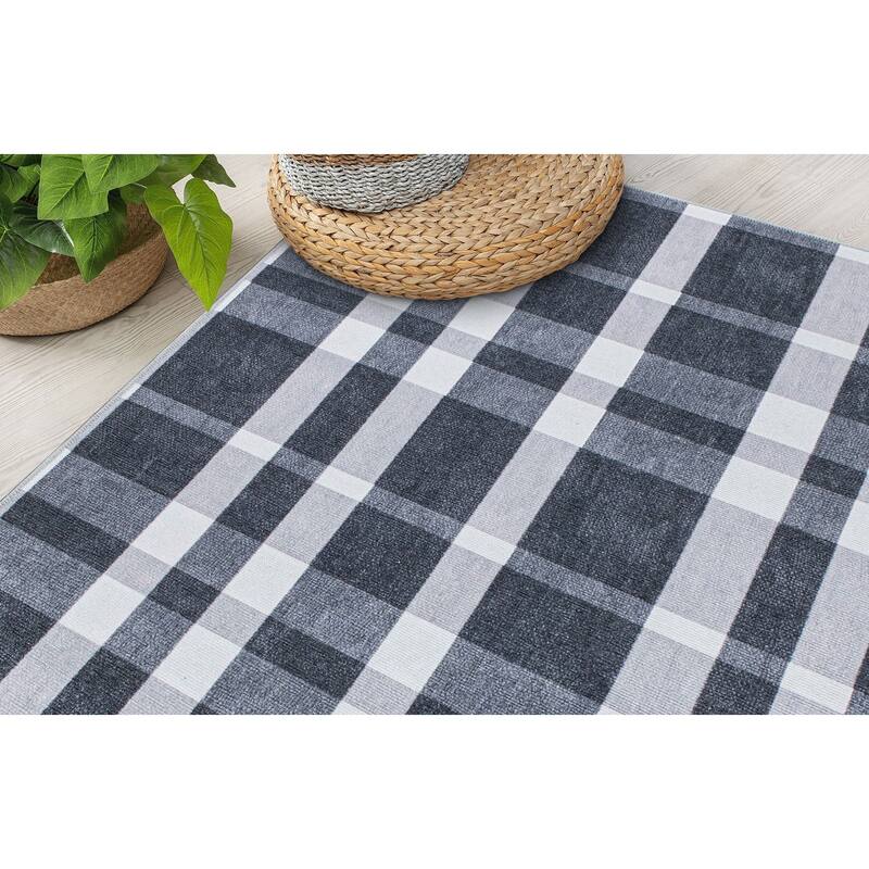Modern Plaid Machine Washable Area Rug