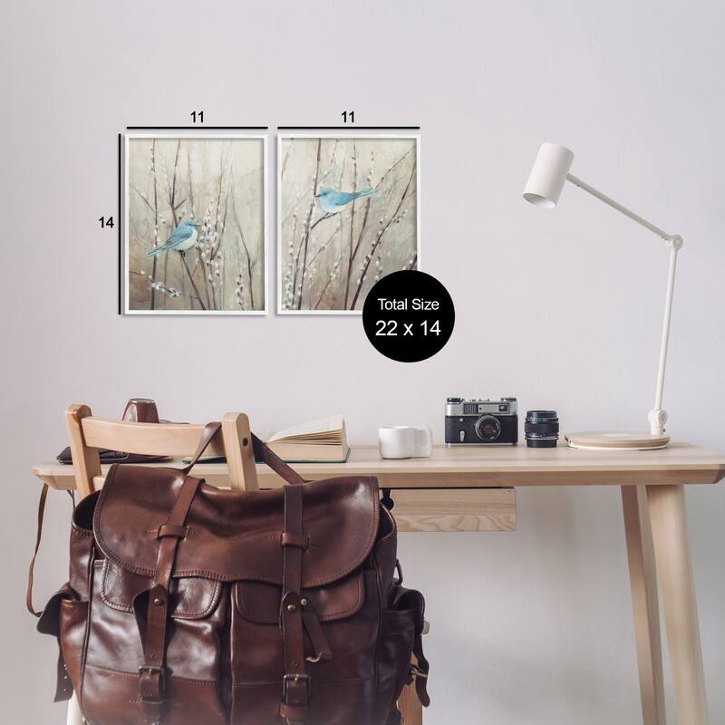 Stupell Peaceful Perched Blue Birds Animal Nature Painting, 2pc Multi Piece Framed Wall Art Set