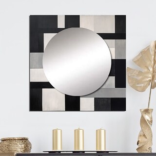 Designart "Black and white Cuboids Dream" Abstract Shapes Wall Mirror ...