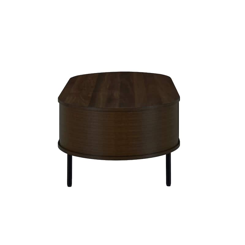 Brandon Cocktail Coffee Table with Inner Shelf, Oval Walnut Brown Wood