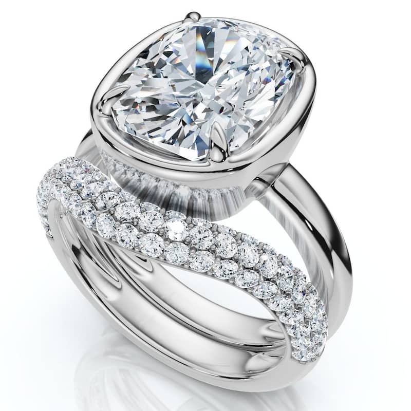 Bliss Diamond Certified 4 1/2Ct Cushion Pave Andrea Engagement Wedding Ring Set Gold Lab Grown