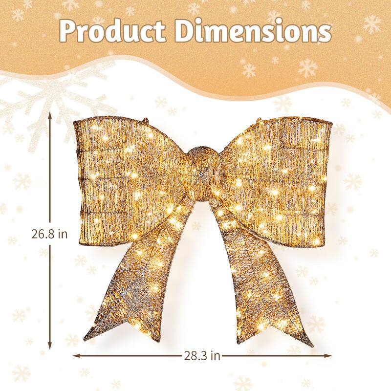 Pre-lit Outdoor Giant Bowknot Christmas Decoration with 124 Warm White LED Lights for Front Door Gate Wall