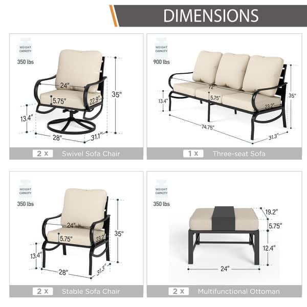 dimension image slide 7 of 14, MAISON ARTS 5/7/9-Seat Patio Conversation Set, Outdoor Sofa Set with Single Sofa Chairs, 3-Seater Sofa, Ottoman and Coffee Table