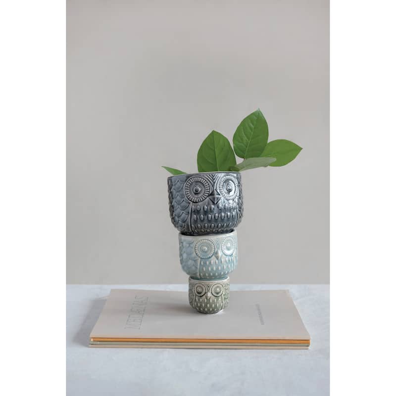Decorative Stoneware Owl Containers